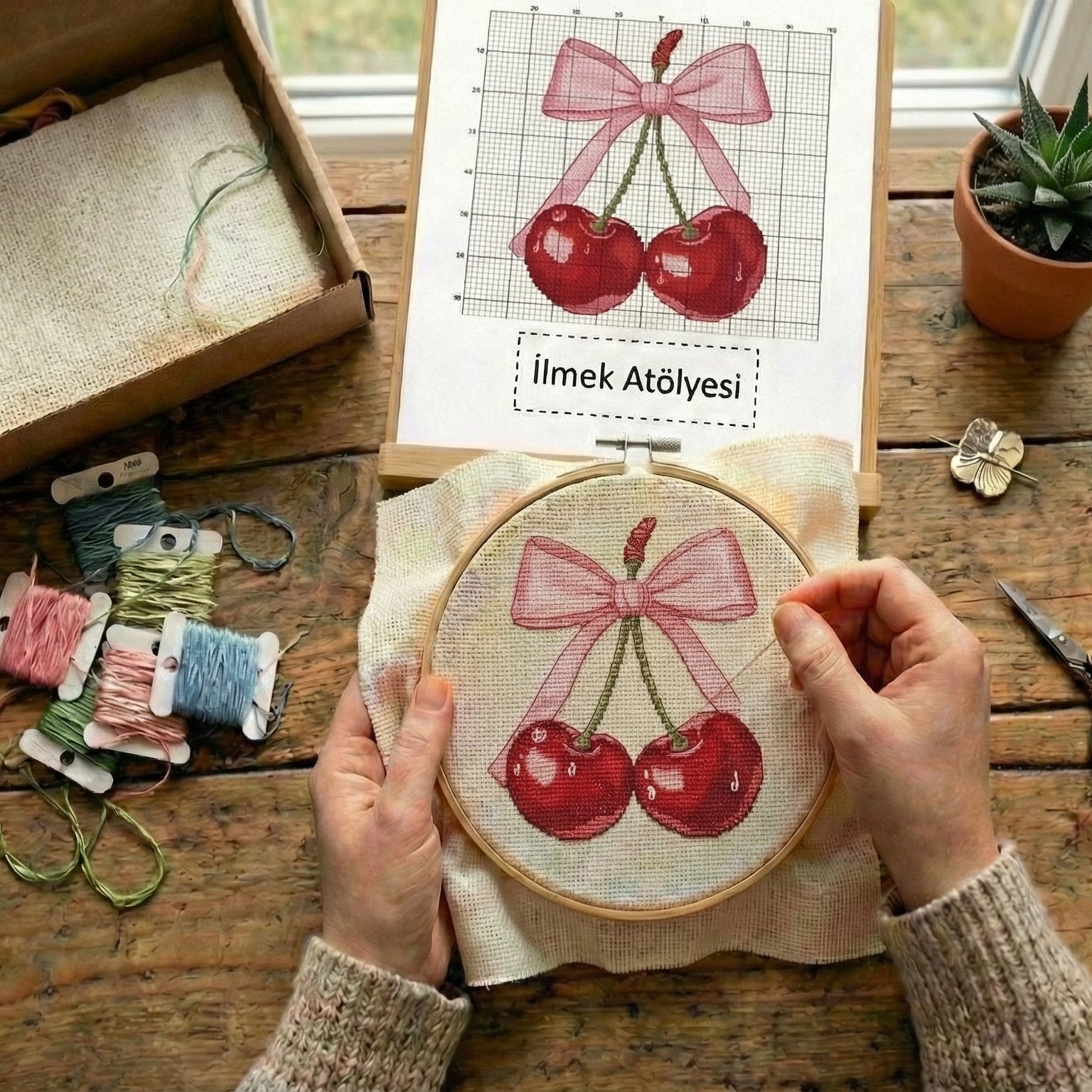 Çapraz Dikiş Kiti – Fiyonklu Kiraz